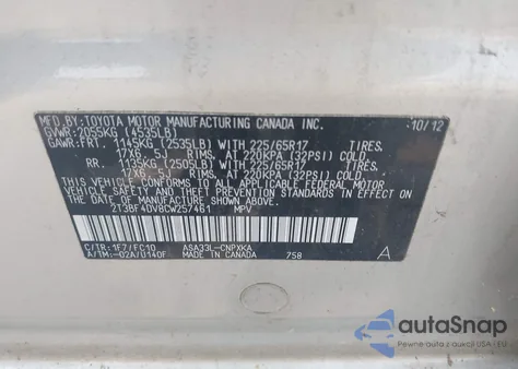 2012 Toyota Rav4 from USA, damaged, VIN 2T3BF4DV8CW257461